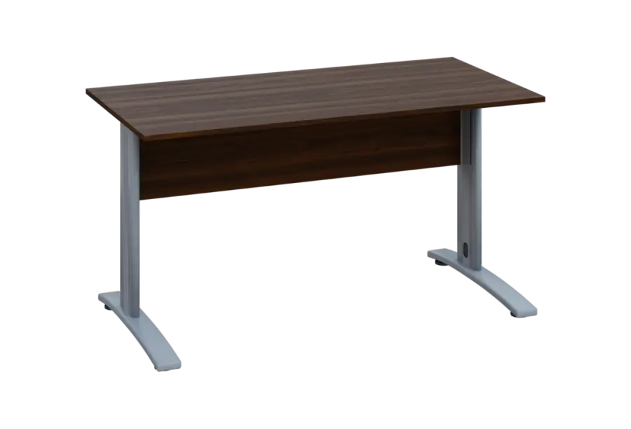 EPK 27 - 14 stůl kancelářský, kovová podnož stříbrná, deska 25 mm, široký 1400 mm, ořech královský